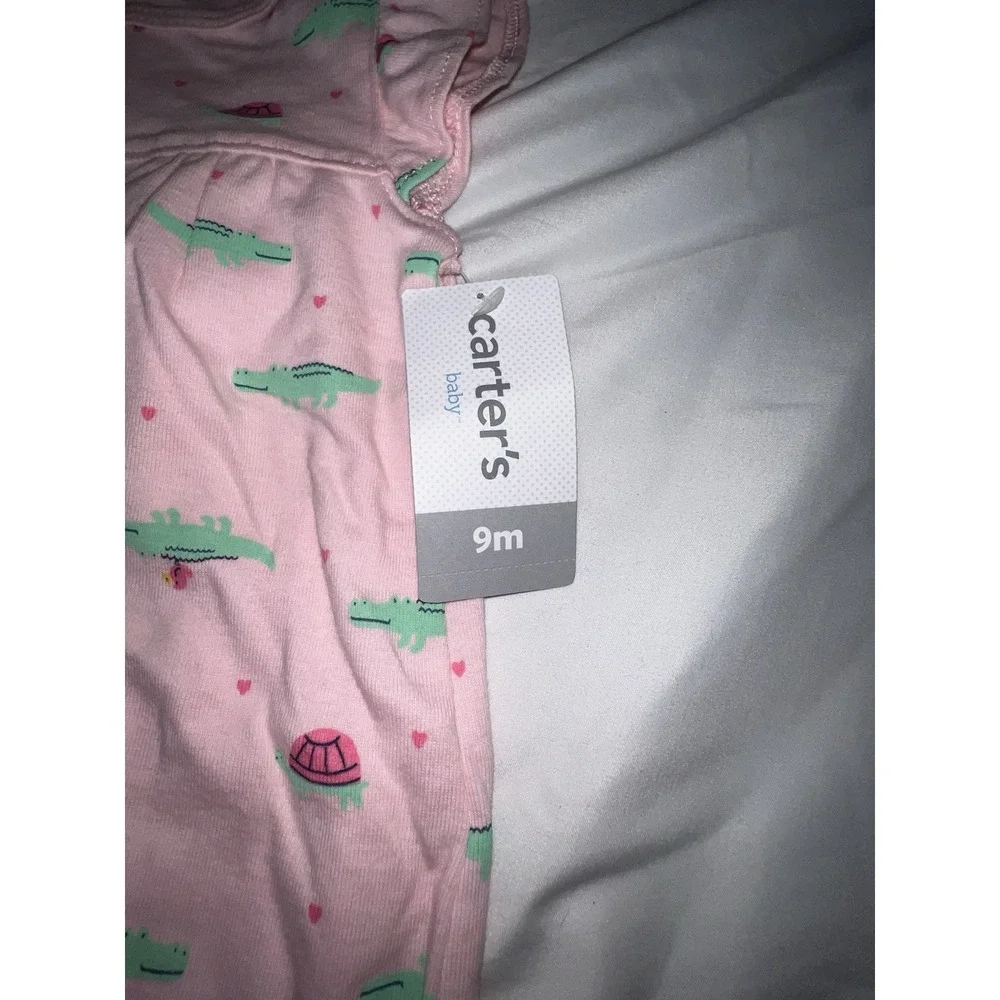 NWT Carter's Baby Girl Alligator Turtle Pink Romper One Piece 9 Months